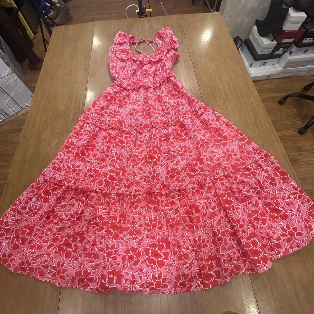 J.Crew Dress Womens 0‎ Pink Floral Ruffle Maxi Sundress Lined Cotton Tiered